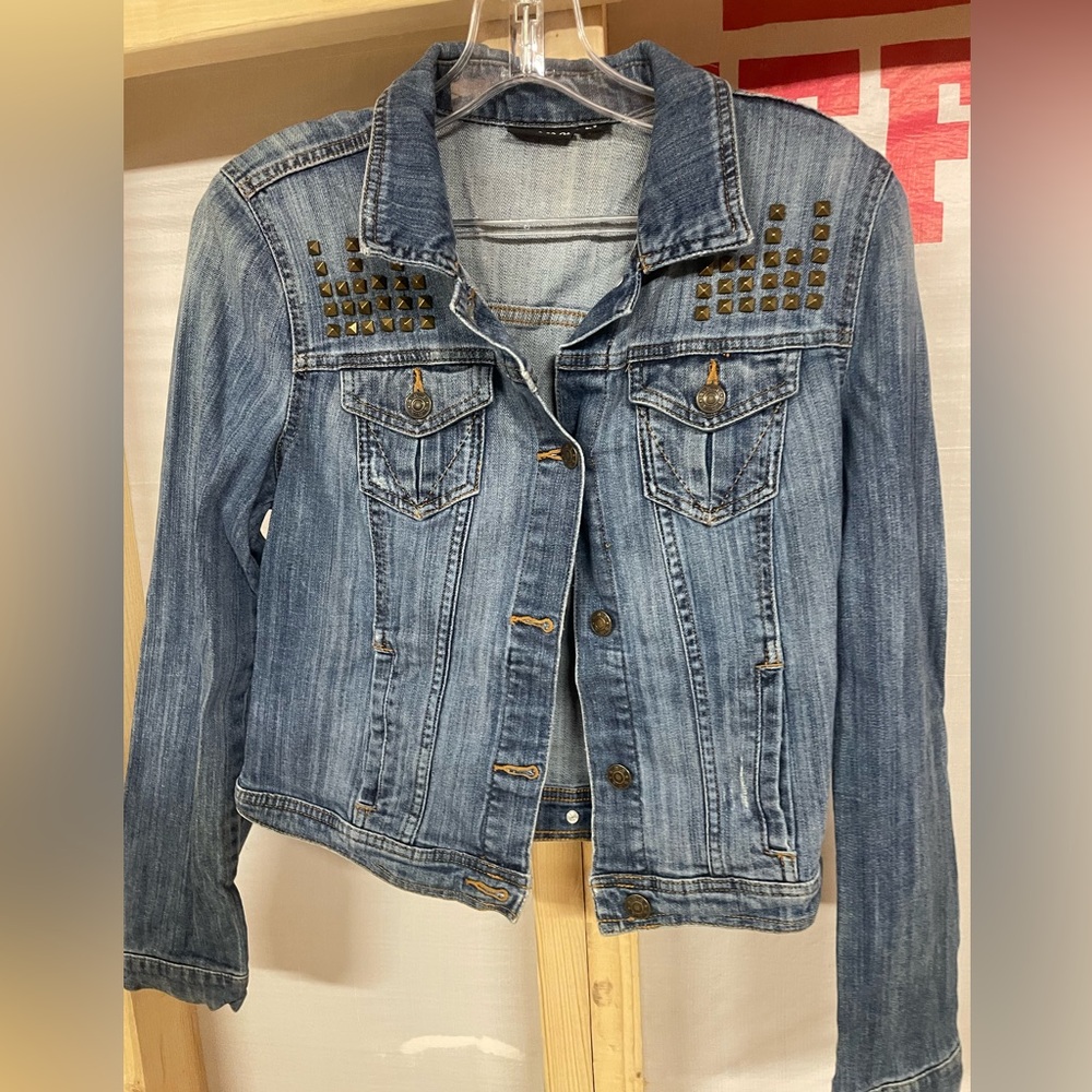 Jean jacket with punk rock studs